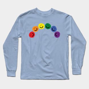 Rainbow Pride Curve Smiley Faces Long Sleeve T-Shirt